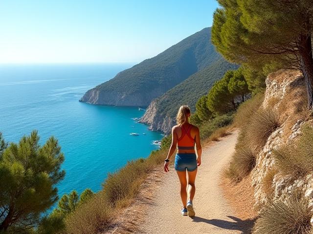 Una persona cammina lungo una sentiero costiero della Liguria