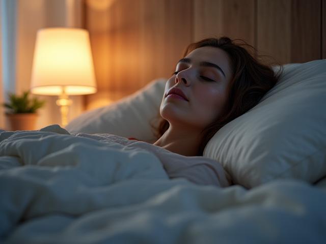 Persona serena che dorme profondamente in una camera da letto accogliente