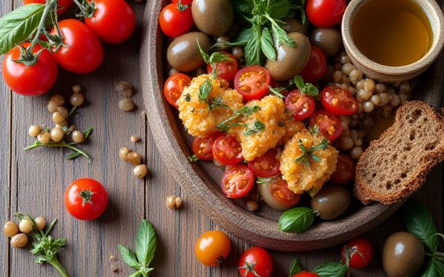 Tavola imbandita con colorate pietanze mediterranee fresche