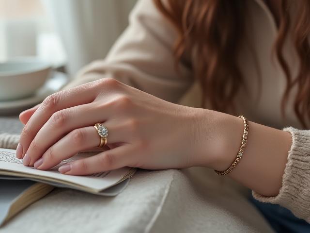 Anello o bracciale smart dal design minimale ed elegante su polso femminile